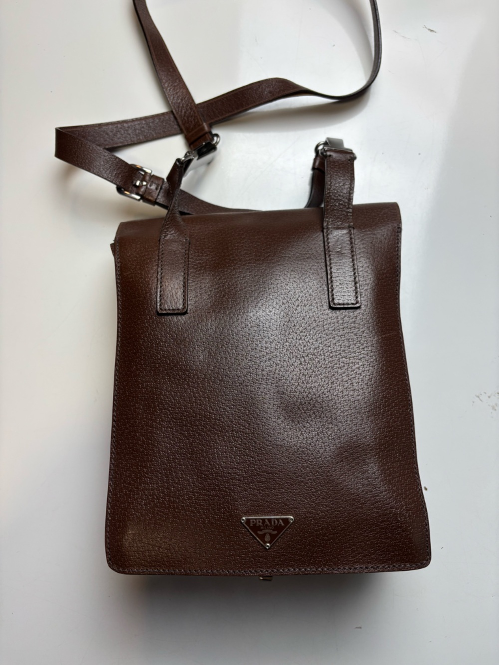 Prada Brown Leather Crossbody messenger Bag